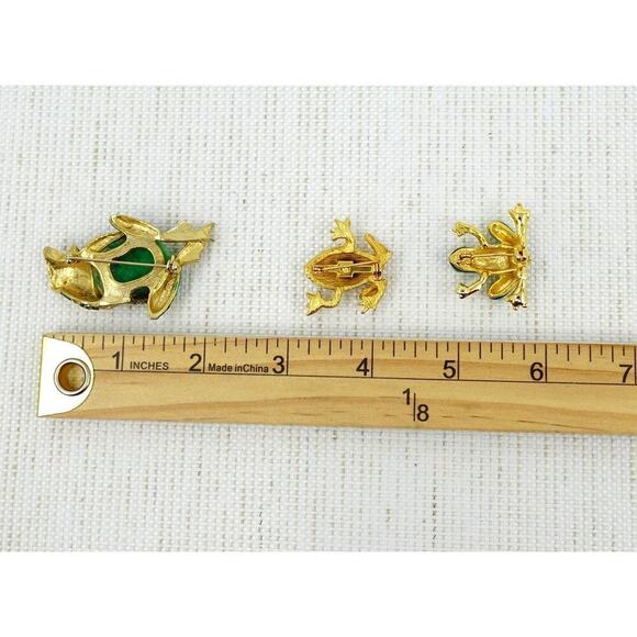 VTG Frog Brooch Green Gold-Tone Cabochon Jelly Belly Rhinestone Whimsical - Picture 15 of 15
